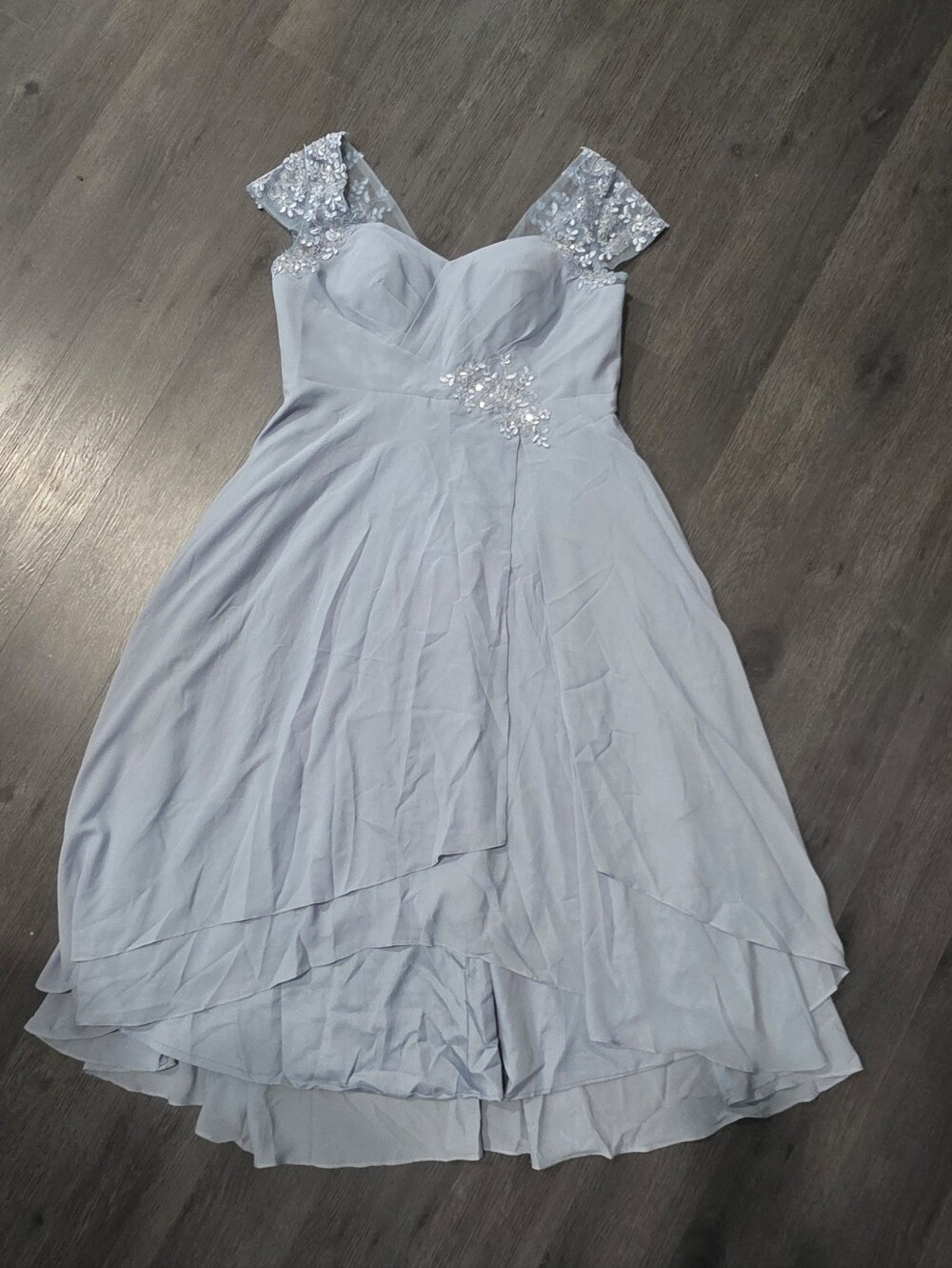 Elegant Light Blue Chiffon A-Line Dress with Beaded Cap Sleeves